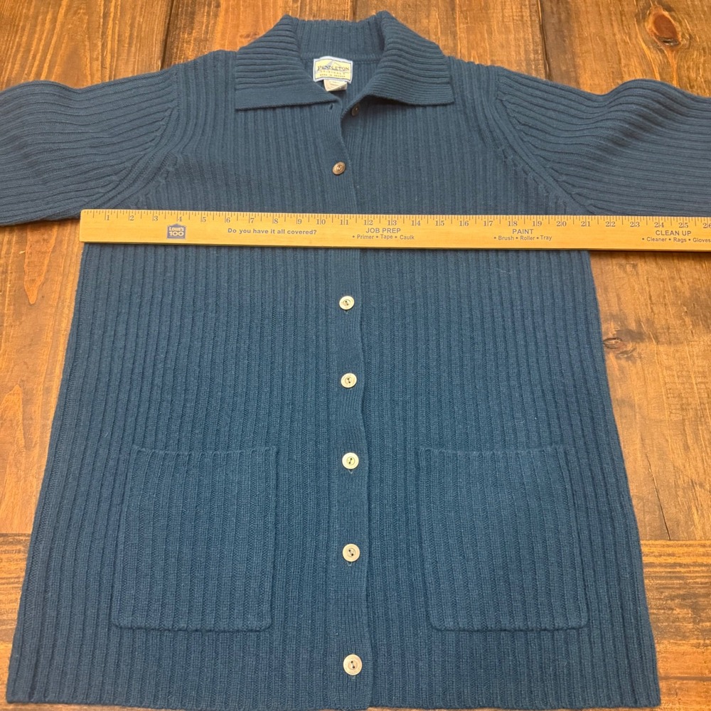 Pendleton Womens Blue 100% Lambswool Ribbed Button Front Cardigan Sweater M - Picture 4 of 5